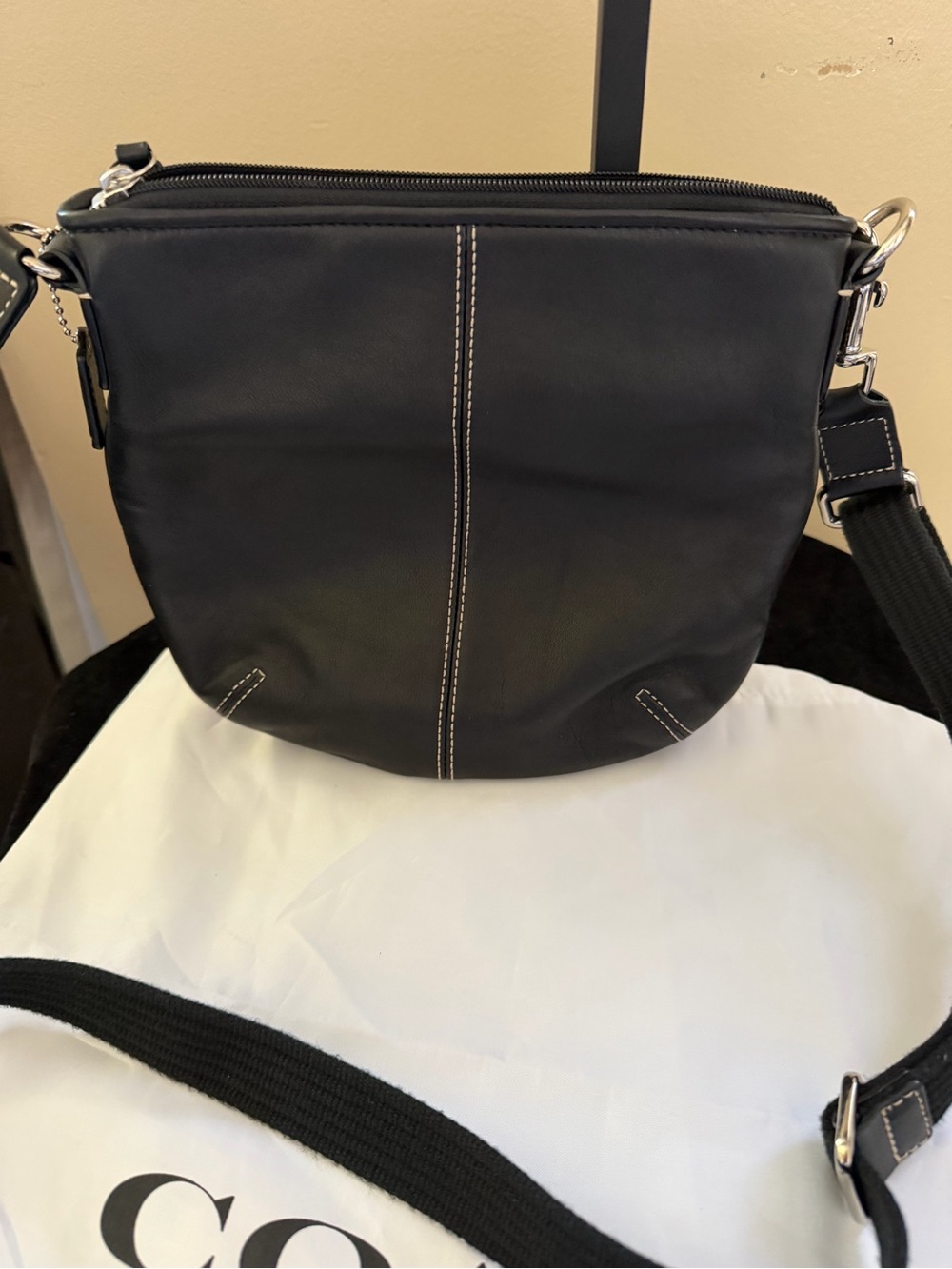 Coach Black Leather Crossbody with White Contrast Stitching - Picture 2 of 5